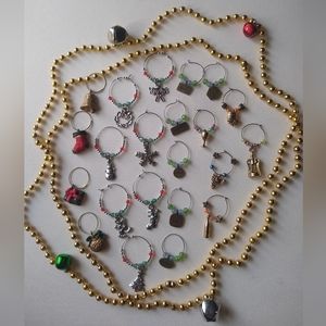 Lot Vintage Christmas Beverage Glass Charms Tree Ornaments Gold And Silver Tone